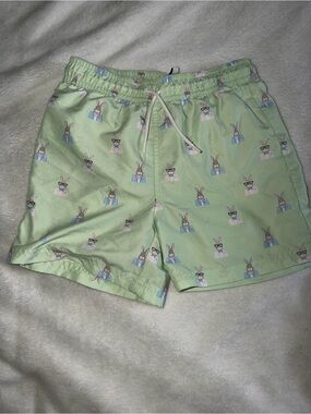 Janie and Jack Light Green Bunny Print Swim Shorts